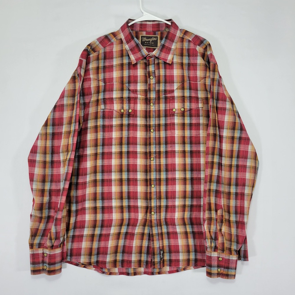 Wrangler Retro Men's Western Button Down Shirt Pearl Snap Plaid Size XXL